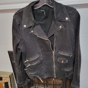 Distressed Denim Motorcycle Jacket (L) - The Kooples